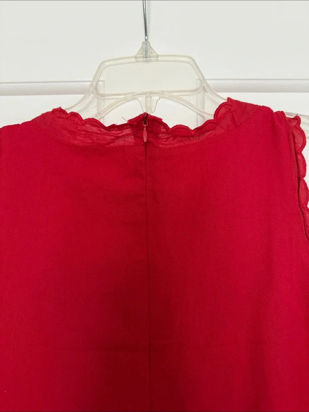 Red Sleeveless Scalloped-Edge Mini Dress